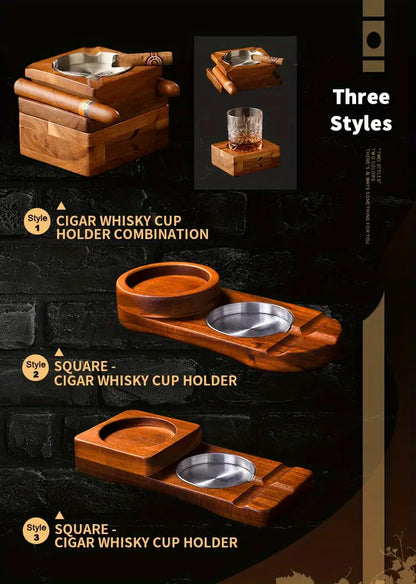 Wooden Cigar Ashtray Coaster and Holder for Gifts