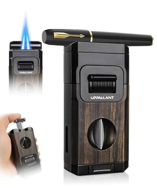 Torch Lighter Built-in Cutter V Cut Holder with Classic Gift Box Windproof Dual Jet Flame Torch Lighters Integrated Accessories Butane Refillable Cool Lighters for Candle