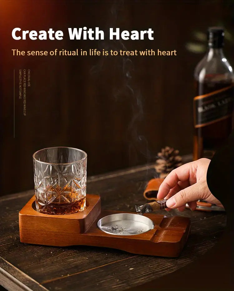 Wooden Cigar Ashtray Coaster and Holder for Gifts