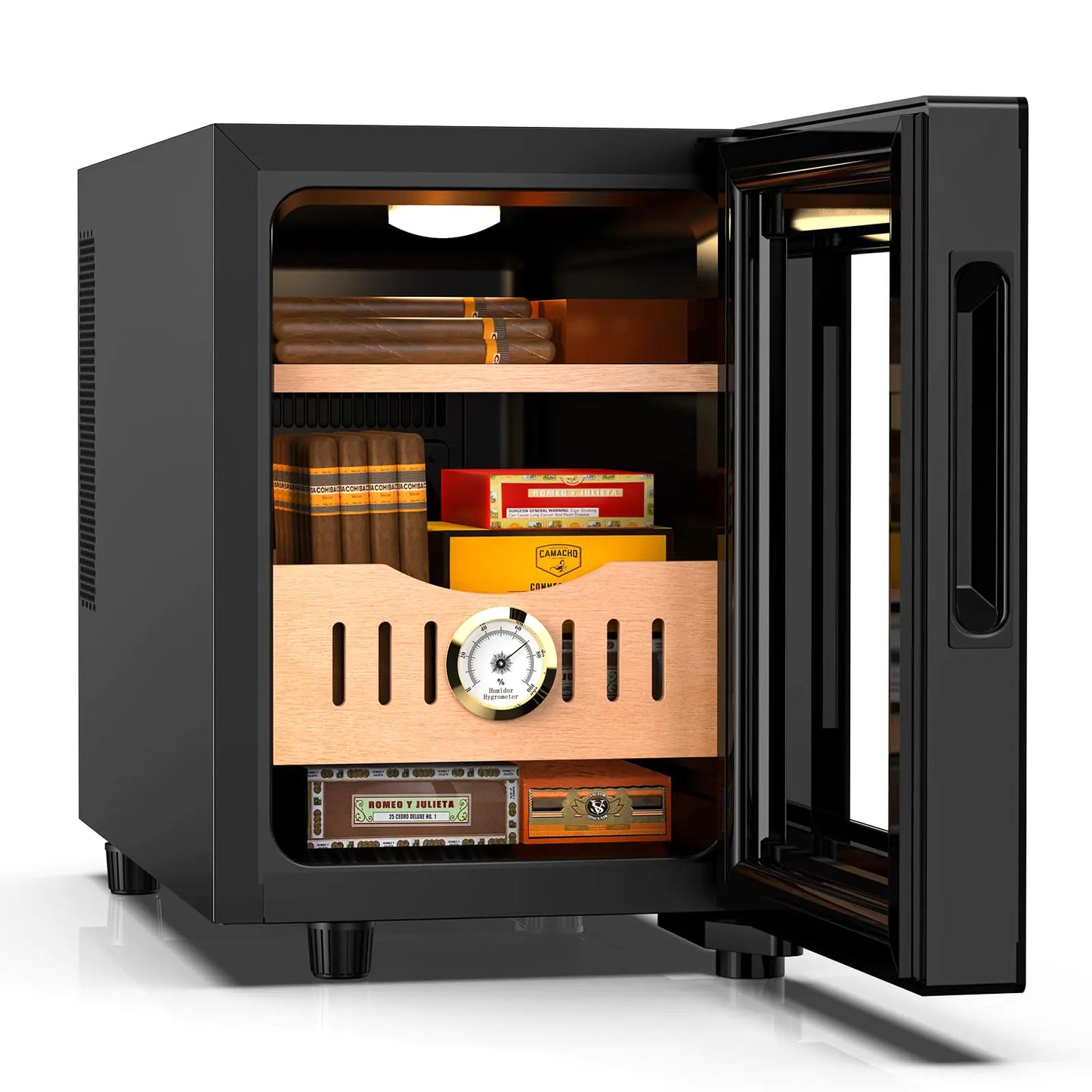 Mojgar 16L Electric Humidor 100 Counts Cigar Humidor Cabinet with Cooling Temperature Control Electric Cooling Cigar Fridge with Spanish Cedar Wood Shelves & Hygrometer