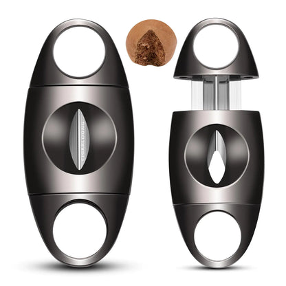 HANCIGAR Cigar Cutter Stainless Steel V-Cut Cigar Cutter Portable Cigar Guillotine as a Gift for Men (Black)