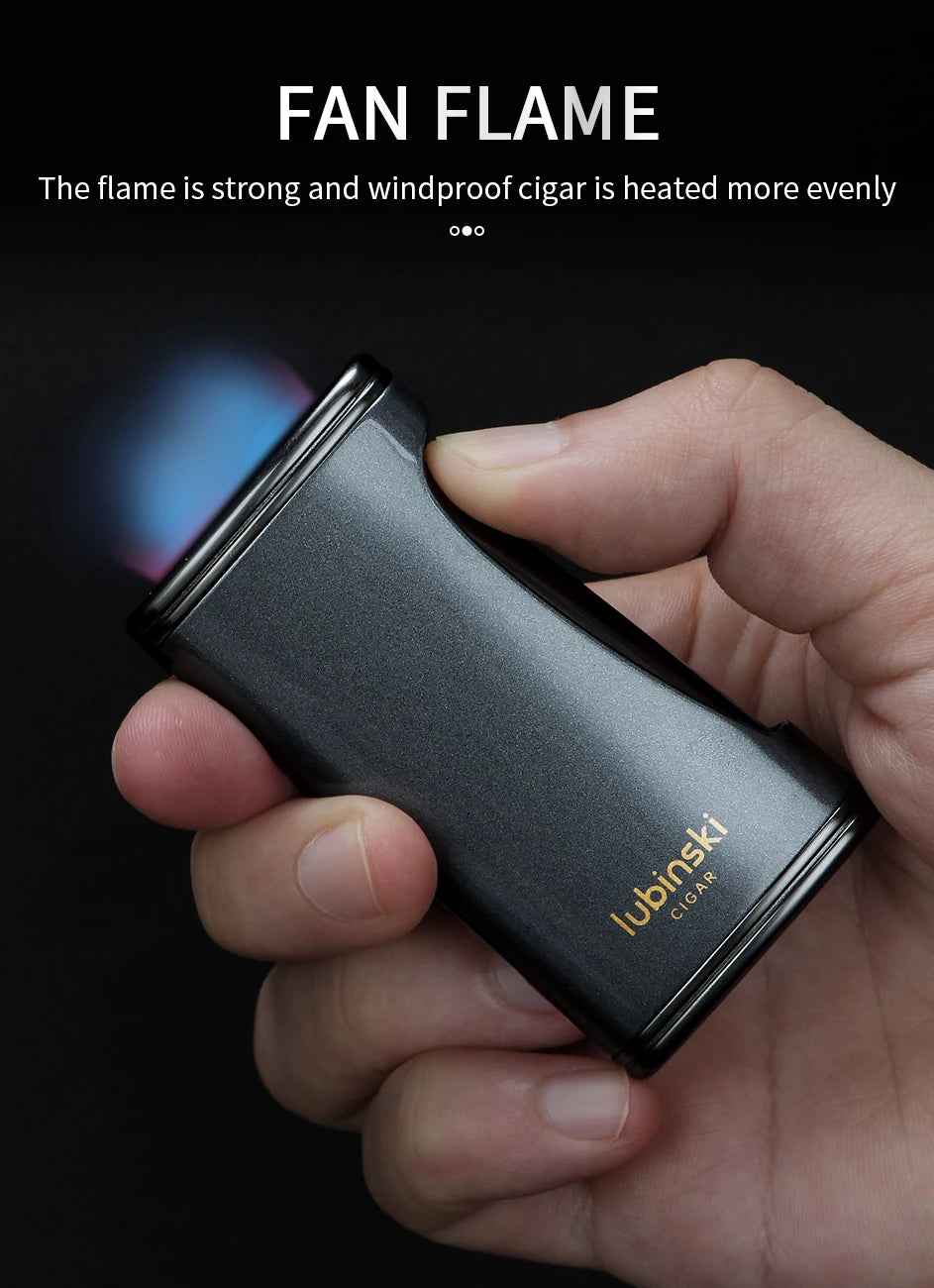 LUBINSKI Flat Flame Cigar Lighter Luxury Metal Butane Gas Torch Lighter High-end Design Cigar Accessories