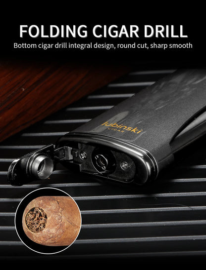 LUBINSKI Flat Flame Cigar Lighter Luxury Metal Butane Gas Torch Lighter High-end Design Cigar Accessories