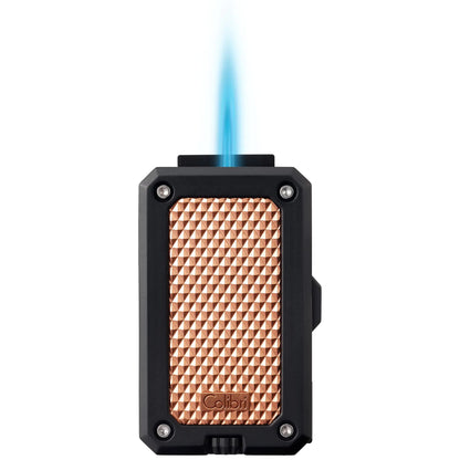 Colibri Rally Single Jet Flame Butane Lighter Windproof & Refillable Cigar Enthusiasts Choice with Blue Fuel Window and Adjustable Flame (Black & Rose)