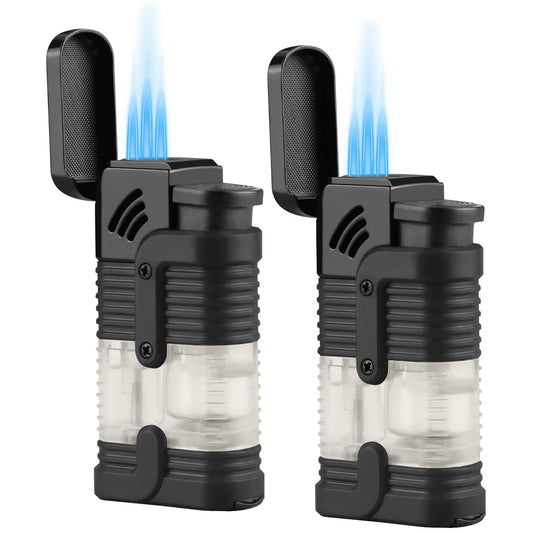 Torch Lighter 2 Pack Triple Jet Flame Torch Lighters Adjustable Windproof Flame Butane Refillable Torch Lighter for Camping and Candles (Without Fuel)