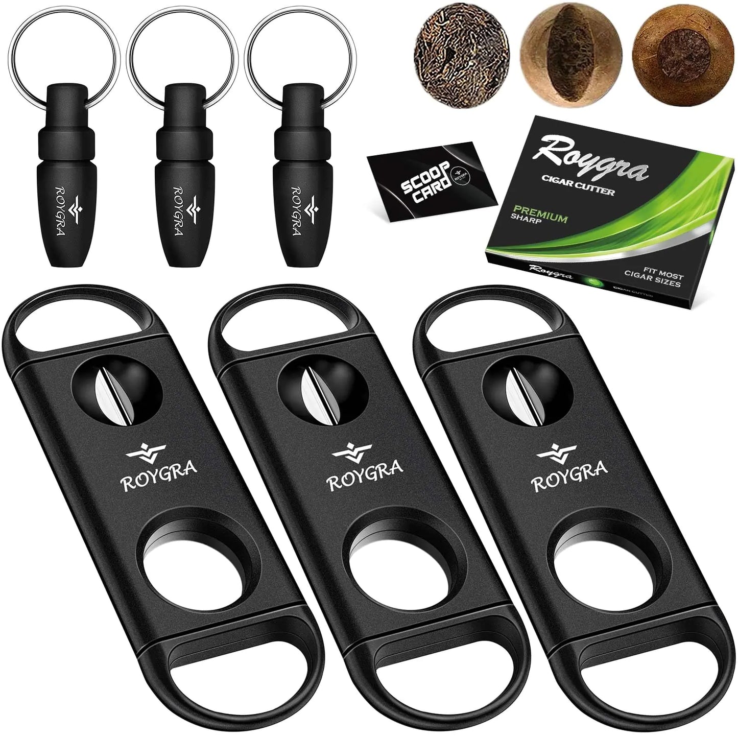 roygra Cigar Cutter Set 2 in 1 V-Cut & Guillotine Cigar Punch - 6 Pack