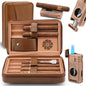 TISFA Cigar Humidor Leather Cedar Wood Cigar Case with Cigar Lighter V Cut Cigar Cutter Cigar Holder 3 in 1 Portable Travel Cigar Humidor Box with Humidifier (Brown)